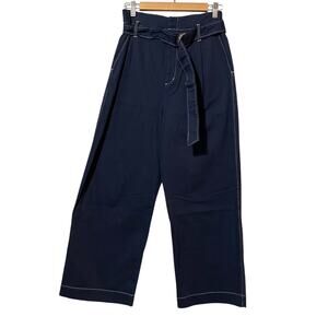 Ray Beams Navy Blue Wide Leg Ankle Pleated Trouser Pants 1